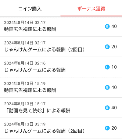 少年ジャンプ+ボーナスコインの履歴